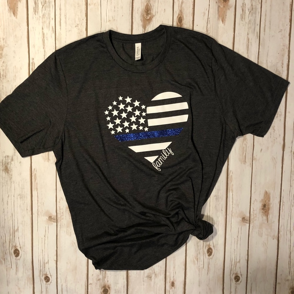 New Custom Made Thin Blue Line Family Tee
